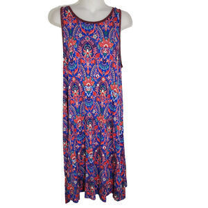 Ann Taylor Loft Women Dress Medium Floral A-Line Stretch Knit Sleeveless Keyhole